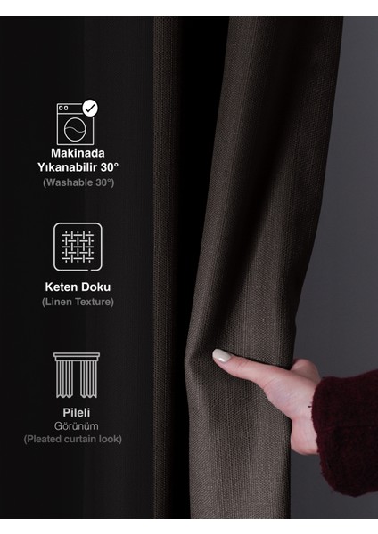 1/2 Pileli Keten Dokulu Antrasit Modern Fon Perde – Ütü Gerektirmez fırsatları