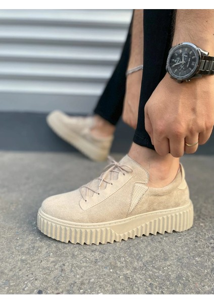 JY502 Bold Bağcıklı Süet Erkek Günlük Sneaker Ayakkabı Skt - Krem modelleri