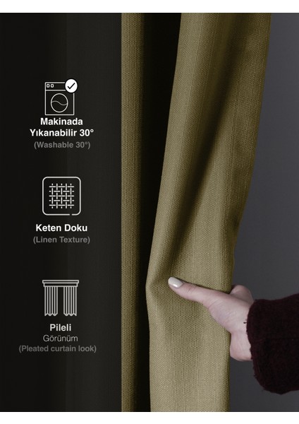 1/2 Pileli Keten Dokulu Yağ Yeşili Modern Fon Perde – Ütü Gerektirmez modelleri