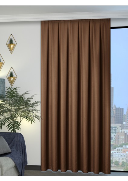 1/2 Pileli Keten Dokulu Sütlü Kahverengi Modern Fon Perde – Ütü Gerektirmez