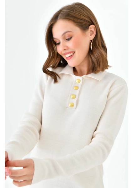 Kadın Elbise Polo Yaka Düğmeli Mini Boy Triko Elbise Taş - 10551 fiyatları