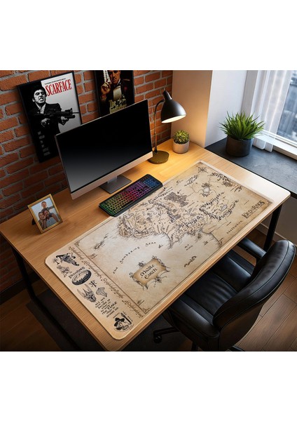 Lotr Yüzüklerin Efendisi Görünümlü Oyun Gaming Klavye Mouse Pad Kaymaz Taban Kenarları Dikişli Masa Matı 90X40 cm fiyatları