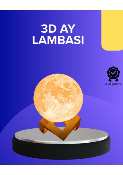 Drnds 16 Renkli 3D Baskılı Ay Lambası Ahşap Standlı ve Uzaktan Kumandalı
