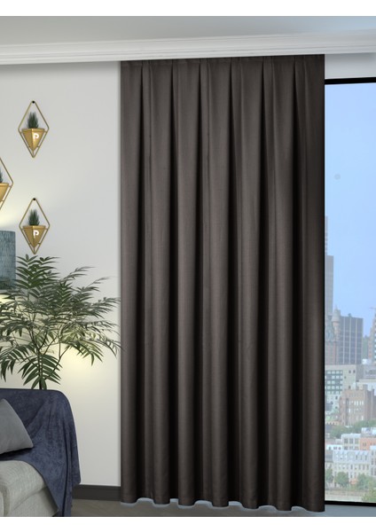 1/2 Pileli Keten Dokulu Antrasit Modern Fon Perde – Ütü Gerektirmez