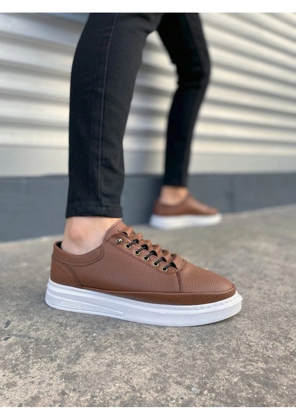 JY0535 Prime Bağcıklı Cilt Erkek Günlük Sneaker Ayakkabı Cbt - Taba