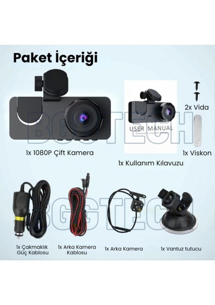 3 Kameralı Araç Içi Hd Kamera 1080P Full Hd, Wifi, Gece Görüş, G-Sensör Dashcam Y15 modelleri