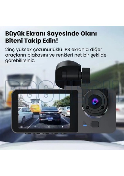 3 Kameralı Araç Içi Hd Kamera 1080P Full Hd, Wifi, Gece Görüş, G-Sensör Dashcam Y15