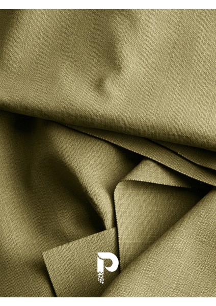 1/2 Pileli Keten Dokulu Yağ Yeşili Modern Fon Perde – Ütü Gerektirmez