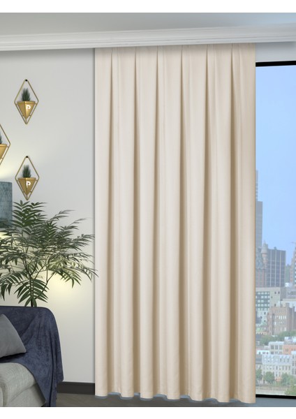 1/2 Pileli Keten Dokulu Ekru Modern Fon Perde – Ütü Gerektirmez