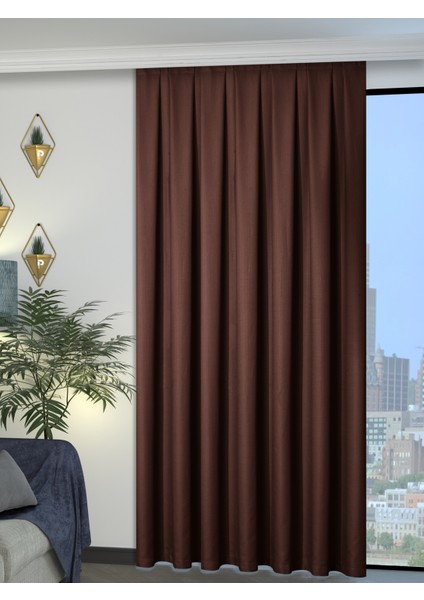 1/2 Pileli Keten Dokulu Kahverengi Modern Fon Perde – Ütü Gerektirmez