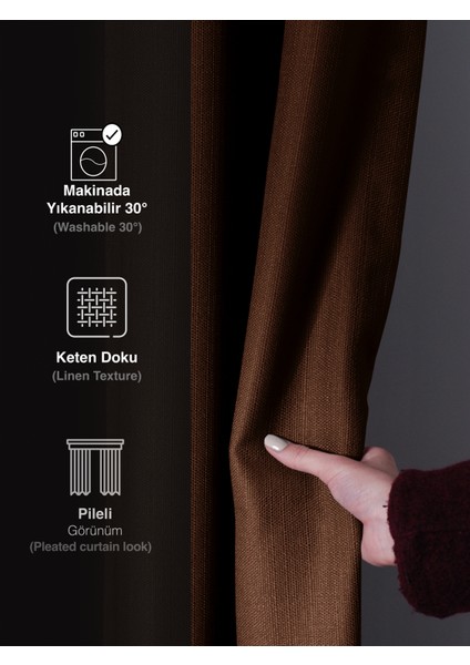 1/2 Pileli Keten Dokulu Kahverengi Modern Fon Perde – Ütü Gerektirmez fırsatları