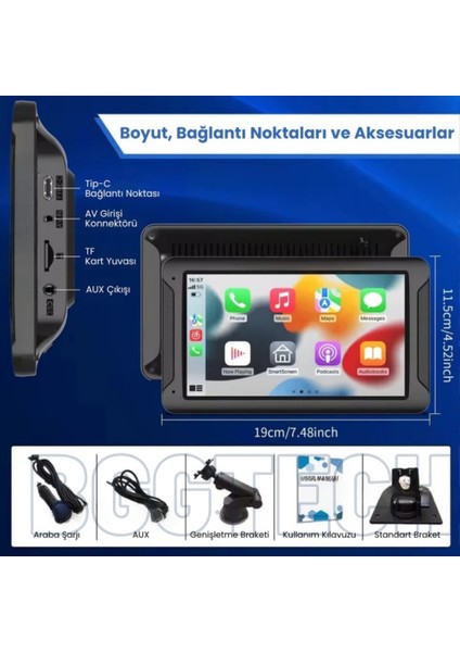 X2 Carplay Akıllı Araç Ekranı Apple Android Uyumlu 9.2” 4K Hd Görüntü, Kablosuz Bağlantı, Arka Kamera Dahil indirimleri