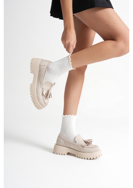 Mina Kadın Günlük Bej Süet Loafer Ayakkabı fırsatları