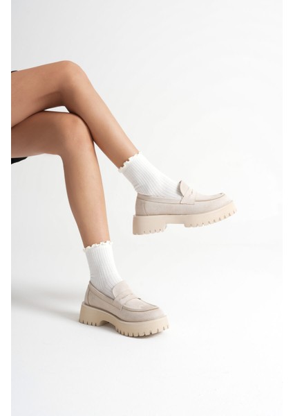 Noir Kadın Günlük Bej Süet Loafer Ayakkabı indirimleri