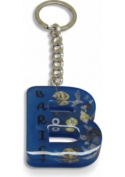 B Harfi - Kişiye Özel - Epoksi Reçine Anahtarlık - El Yapımı - Çelik Tokalı