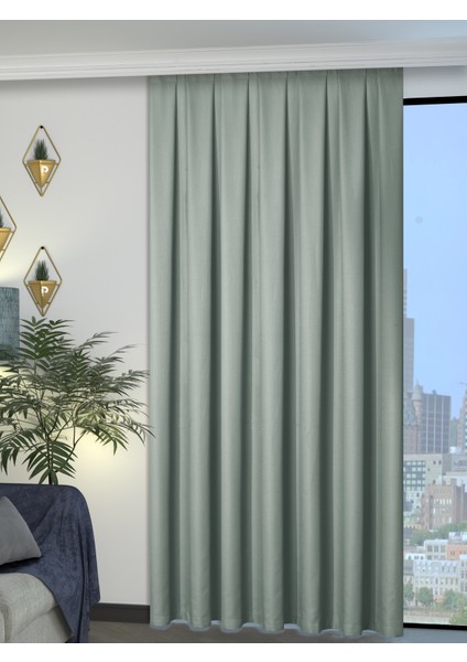 1/2 Pileli Keten Dokulu Mint Modern Fon Perde – Ütü Gerektirmez