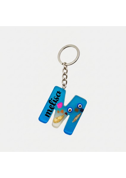 M Harfi - Kişiye Özel - Epoksi Reçine Anahtarlık - El Yapımı - Çelik Tokalı