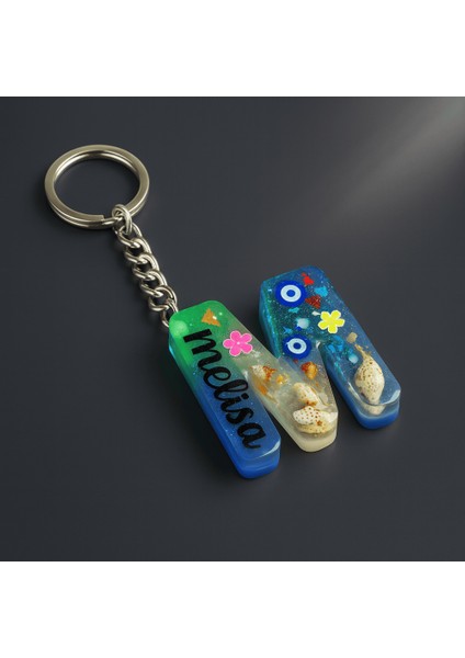 M Harfi - Kişiye Özel - Epoksi Reçine Anahtarlık - El Yapımı - Çelik Tokalı modelleri