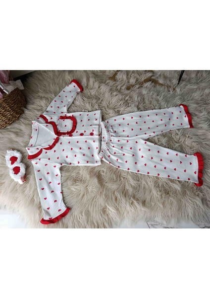 Kız Bebek Pamuklu Kalp Desenli Bandanalı Pijama Takımı fiyatları