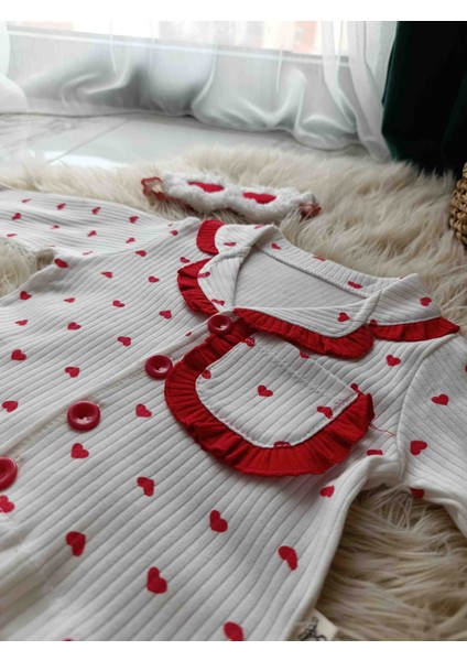 Kız Bebek Pamuklu Kalp Desenli Bandanalı Pijama Takımı modelleri