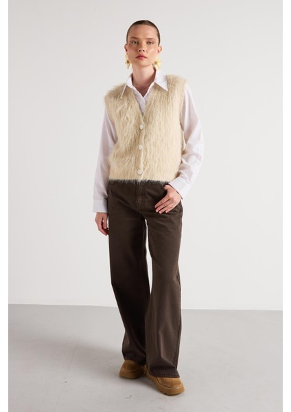 Pelüş Triko Yelek Taş