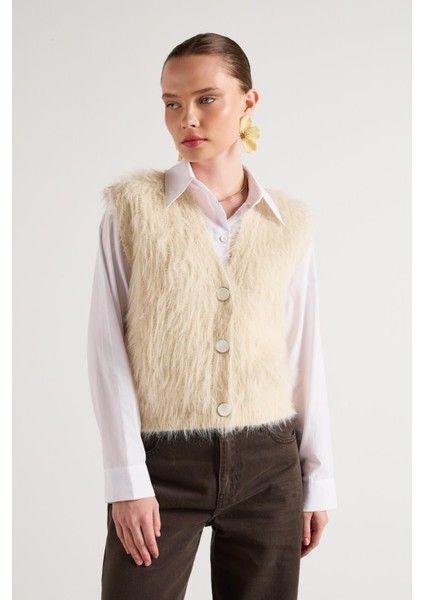 Pelüş Triko Yelek Taş