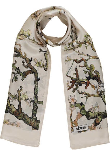 %100 Ipek Şal Fular (27X135 Cm)-Vincent Van Gogh (Badem Ağacı Beyaz)