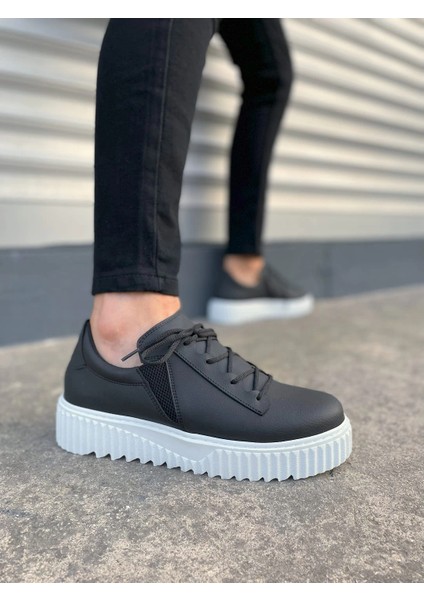 JY502 Bold Bağcıklı Cilt Erkek Günlük Sneaker Ayakkabı Cbt - Siyah
