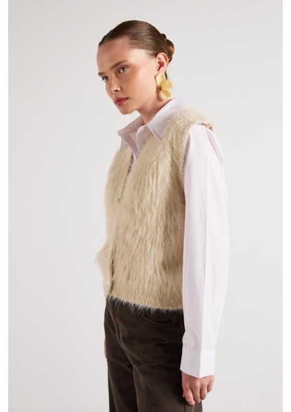 Pelüş Triko Yelek Taş