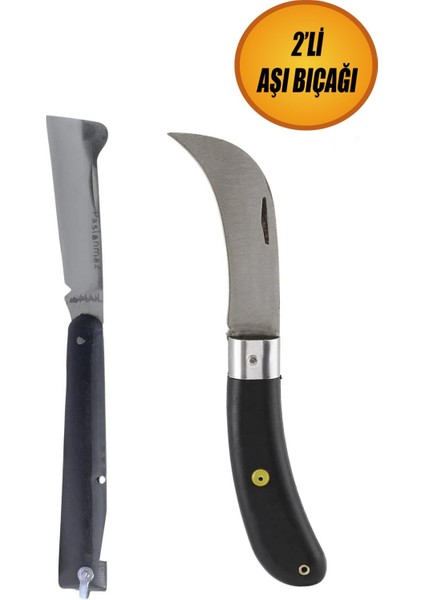 Aşı Bıçağı Bıçak Çakı Profesyonel Çelik Eğri Uçlu Bağ Ağaç Budama Plastik Saplı Aşı Çakısı 2'li Set