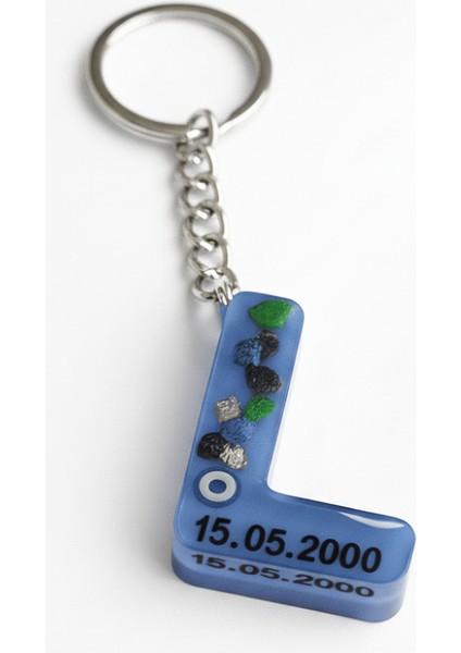 L Harfi - Kişiye Özel - Epoksi Reçine Anahtarlık - El Yapımı - Çelik Tokalı