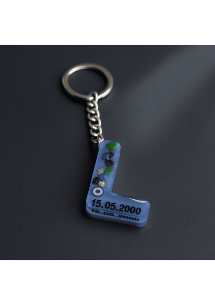 L Harfi - Kişiye Özel - Epoksi Reçine Anahtarlık - El Yapımı - Çelik Tokalı fırsatları