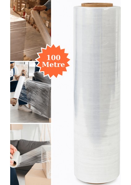 El Tipi Mobilya Eşya Koli Palet Paket Taşıma Taşınma Sarma Koruma Streç Film 50 cm x 100 M 17 Mikron
