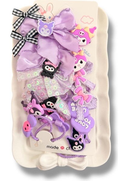 Kız Çocuk Kuromi 16'lı Lastik Çocuk Set Lila Toka