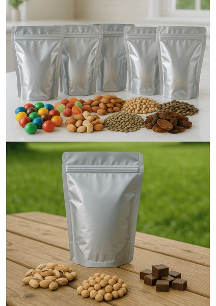 Kilitli Alüminyum Doypack Kahve Kuruyemiş Bakliyat Baharat Saklama Torbası 11X18,5 cm 25LI modelleri