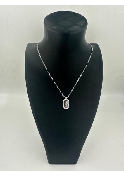 Taşlı Çift Halka Gümüş Renk Kolye Modern ve Işıltılı Tasarım