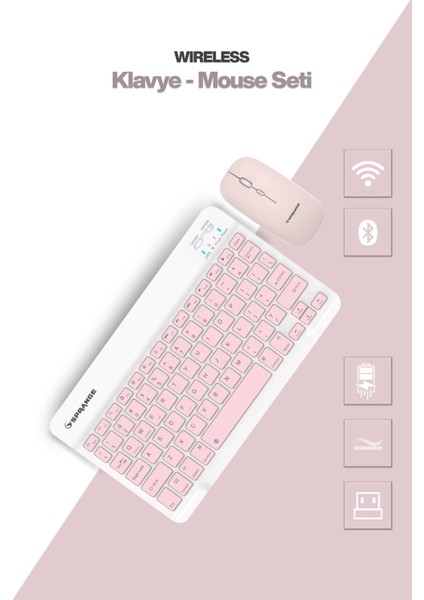 Tablet ve Telefonlar Için Bluetooth - Wireless Klavye ve Mouse Set