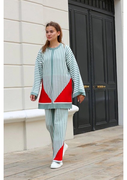 Mtxdpn Çizgili Bisiklet Yaka Triko Takım Mint (Beden: Standart) fırsatları