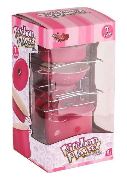 ATF-683G-6 Raflı Pembe Emaye Tencere Tava Seti 7 Parça -Vardem fiyatları