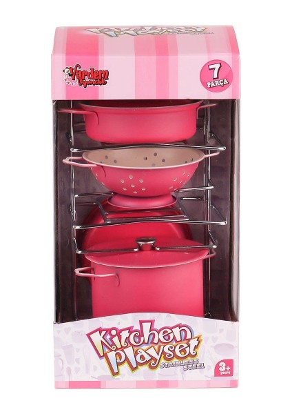 ATF-683G-6 Raflı Pembe Emaye Tencere Tava Seti 7 Parça -Vardem modelleri