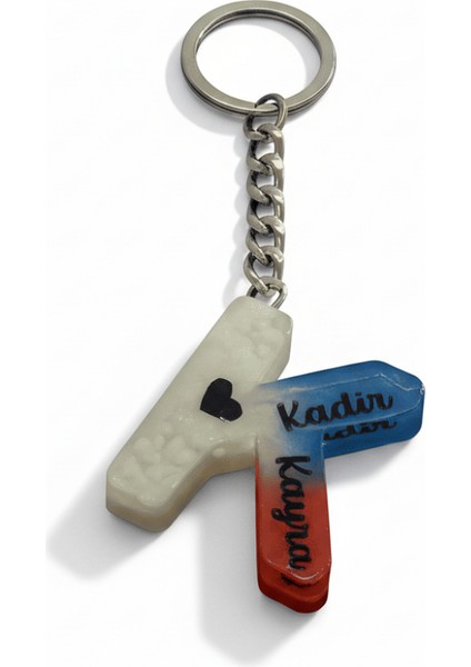 K Harfi - Kişiye Özel - Epoksi Reçine Anahtarlık - El Yapımı - Çelik Tokalı