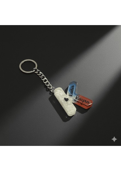 K Harfi - Kişiye Özel - Epoksi Reçine Anahtarlık - El Yapımı - Çelik Tokalı modelleri