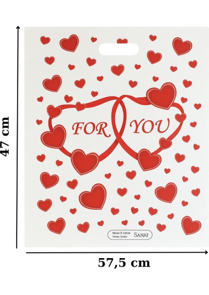 Güçlendirilmiş El Geçmeli Takviyeli Mağaza Poşeti Elit For You Kalp Baskı No 5 47X57,5 cm 50 Adet modelleri