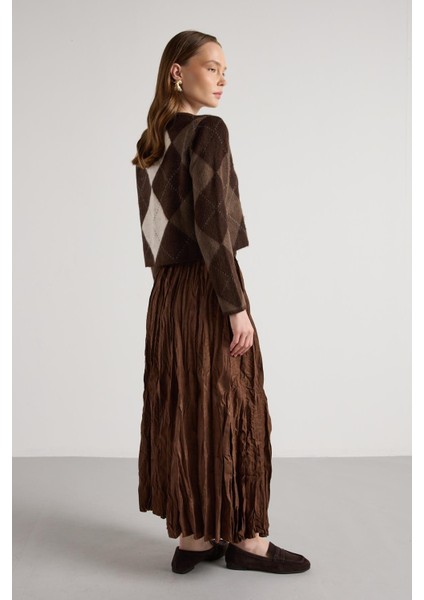 Süet Kraşlı Uzun Etek Kahve fiyatları