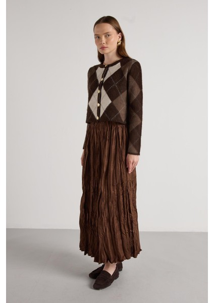 Süet Kraşlı Uzun Etek Kahve modelleri