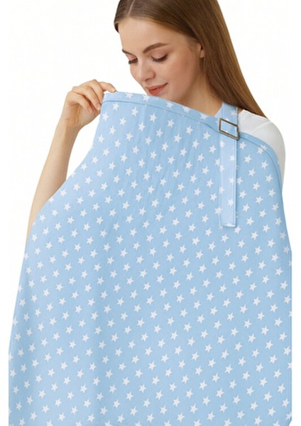 Emzirme Önlüğü Çok Amaçlı Kullanım İçin %100 Pamuk Açık Mavi Yıldız Desenli 75x95 cm fiyatları