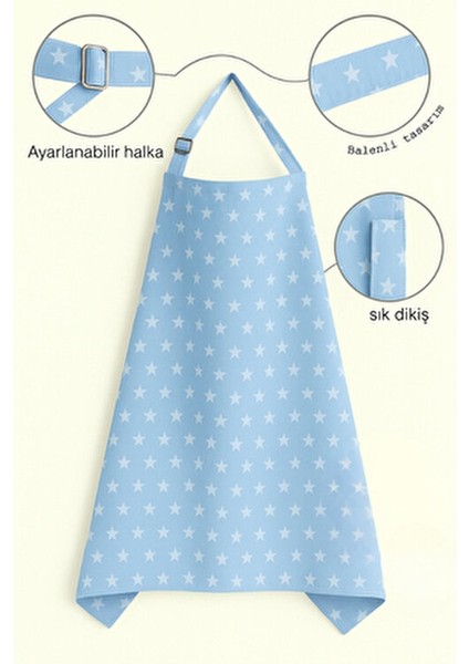 Emzirme Önlüğü Çok Amaçlı Kullanım İçin %100 Pamuk Açık Mavi Yıldız Desenli 75x95 cm fırsatları