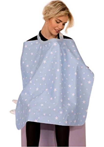 Emzirme Önlüğü Çok Amaçlı Kullanım İçin %100 Pamuk Açık Mavi Yıldız Desenli 75x95 cm
