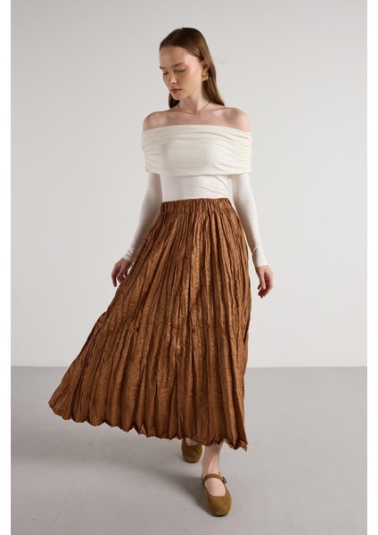 Süet Kraşlı Uzun Etek Taba fiyatları