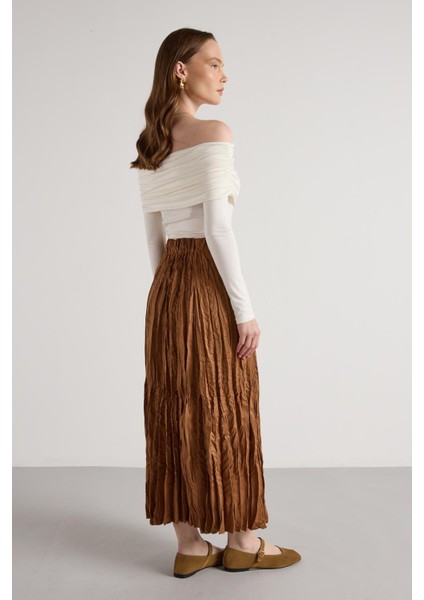 Süet Kraşlı Uzun Etek Taba modelleri